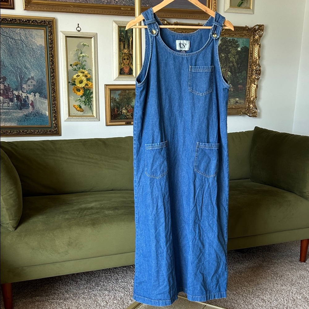 Vintage TY 100% Cotton Denim Overall Jumper Dress
